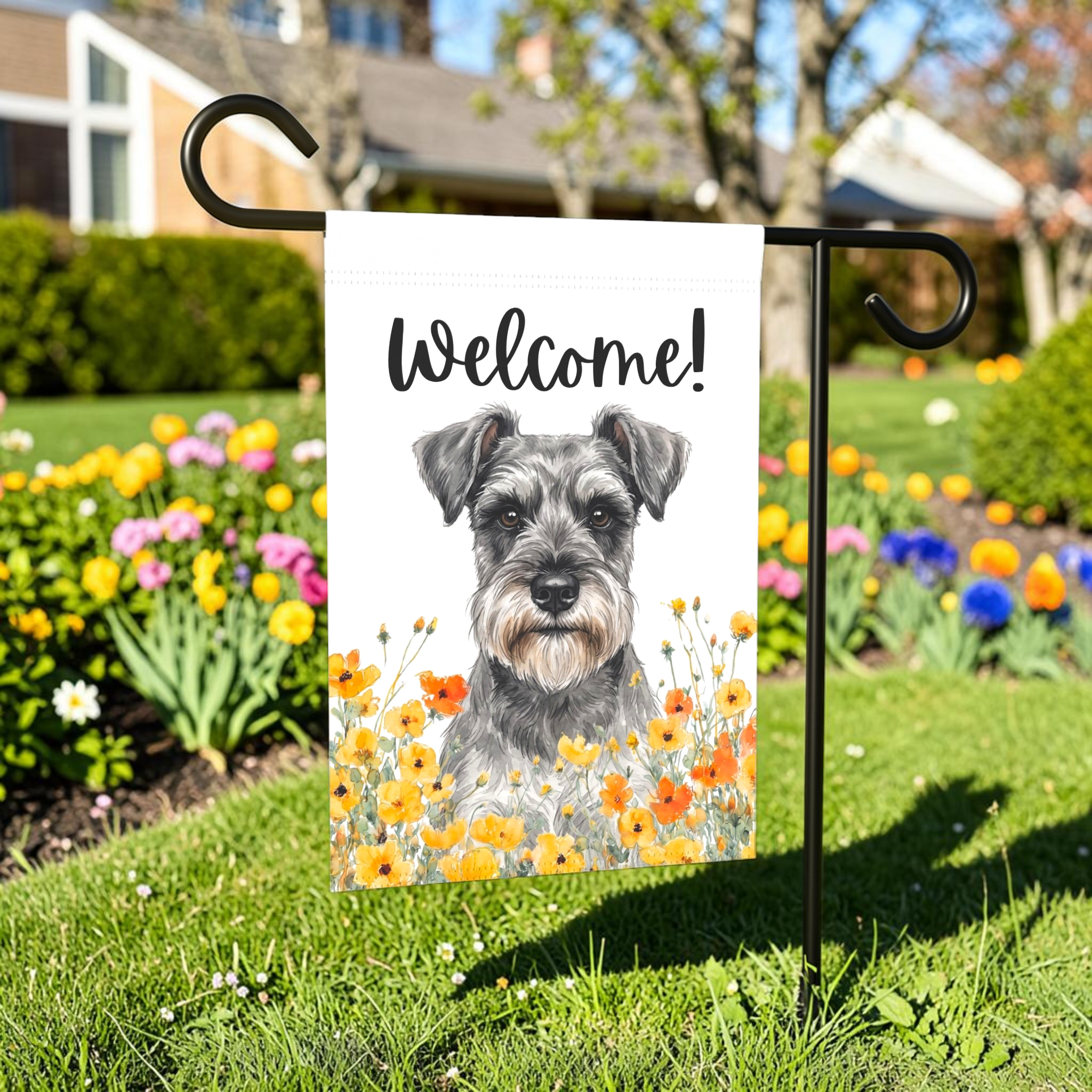 Yellow Poppies Schnauzer Welcome Garden Flag