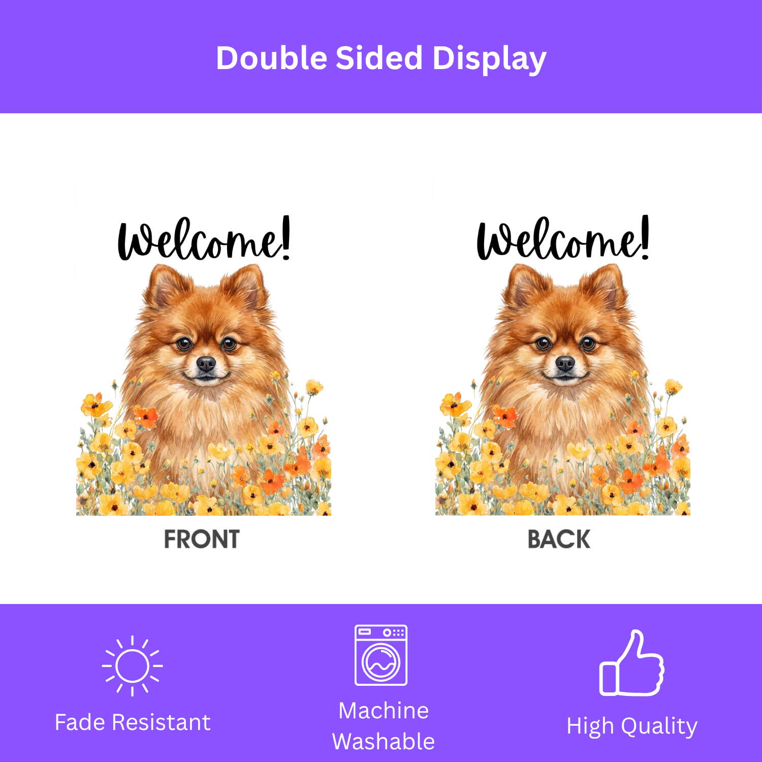 Yellow Poppies Pomeranian Welcome Garden Flag