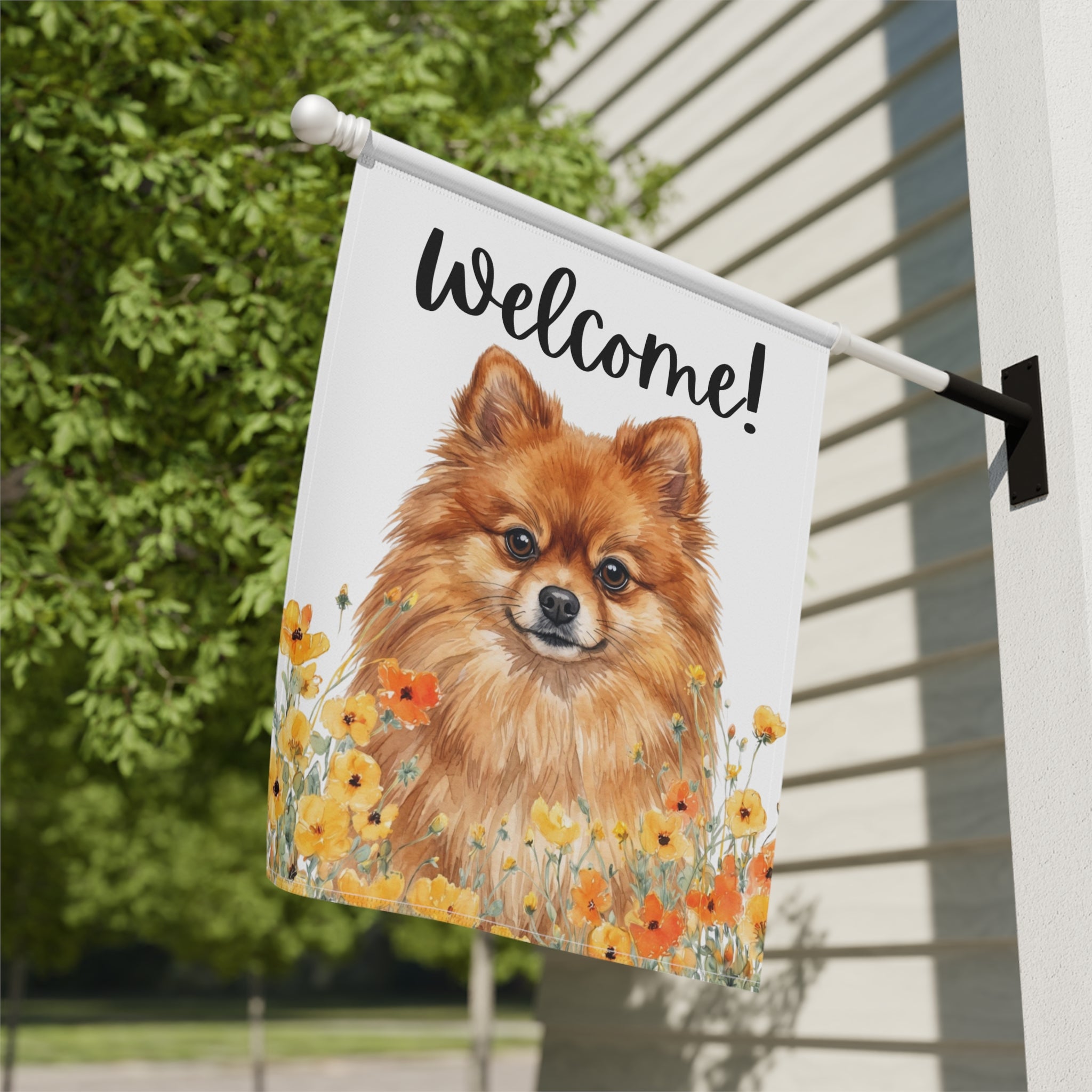 Yellow Poppies Pomeranian Welcome Garden Flag