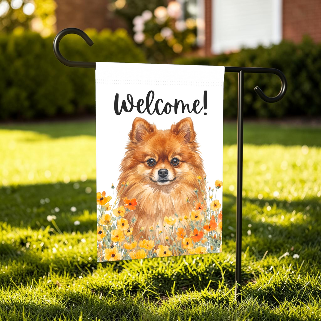 Yellow Poppies Pomeranian Welcome Garden Flag