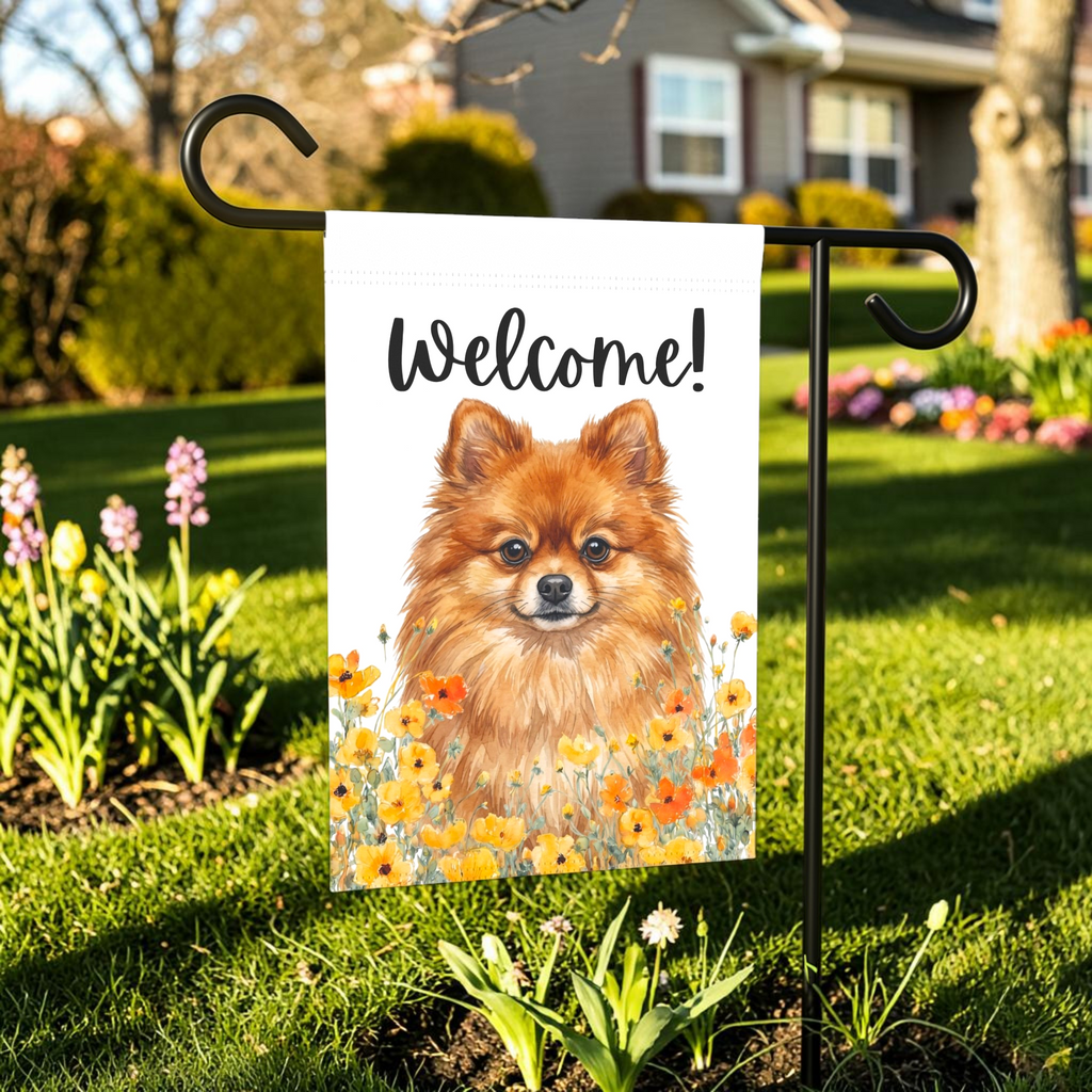 Yellow Poppies Pomeranian Welcome Garden Flag