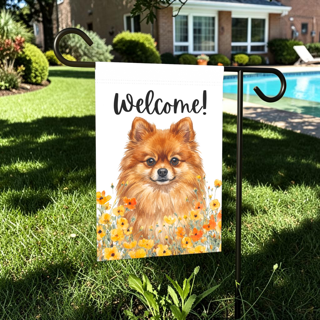 Yellow Poppies Pomeranian Welcome Garden Flag
