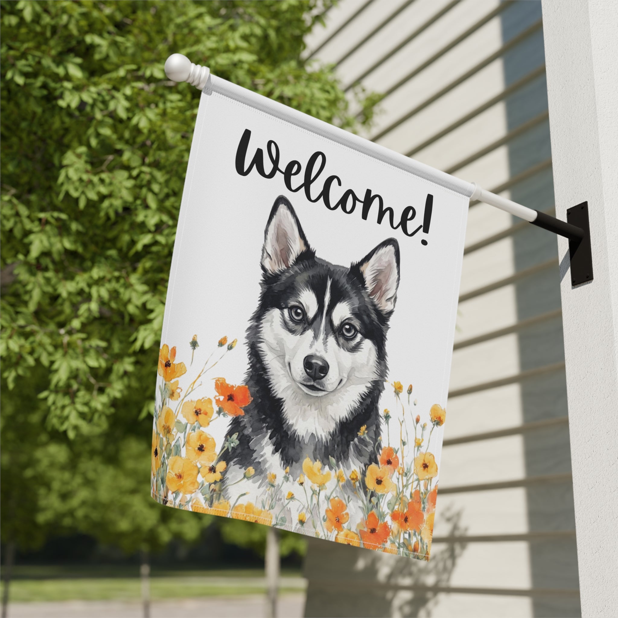 Yellow Poppies Alaskan Klee Kai Welcome Garden Flag