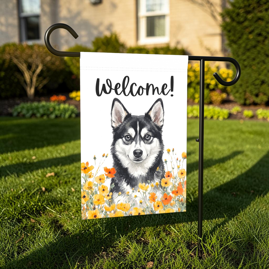 Yellow Poppies Alaskan Klee Kai Welcome Garden Flag