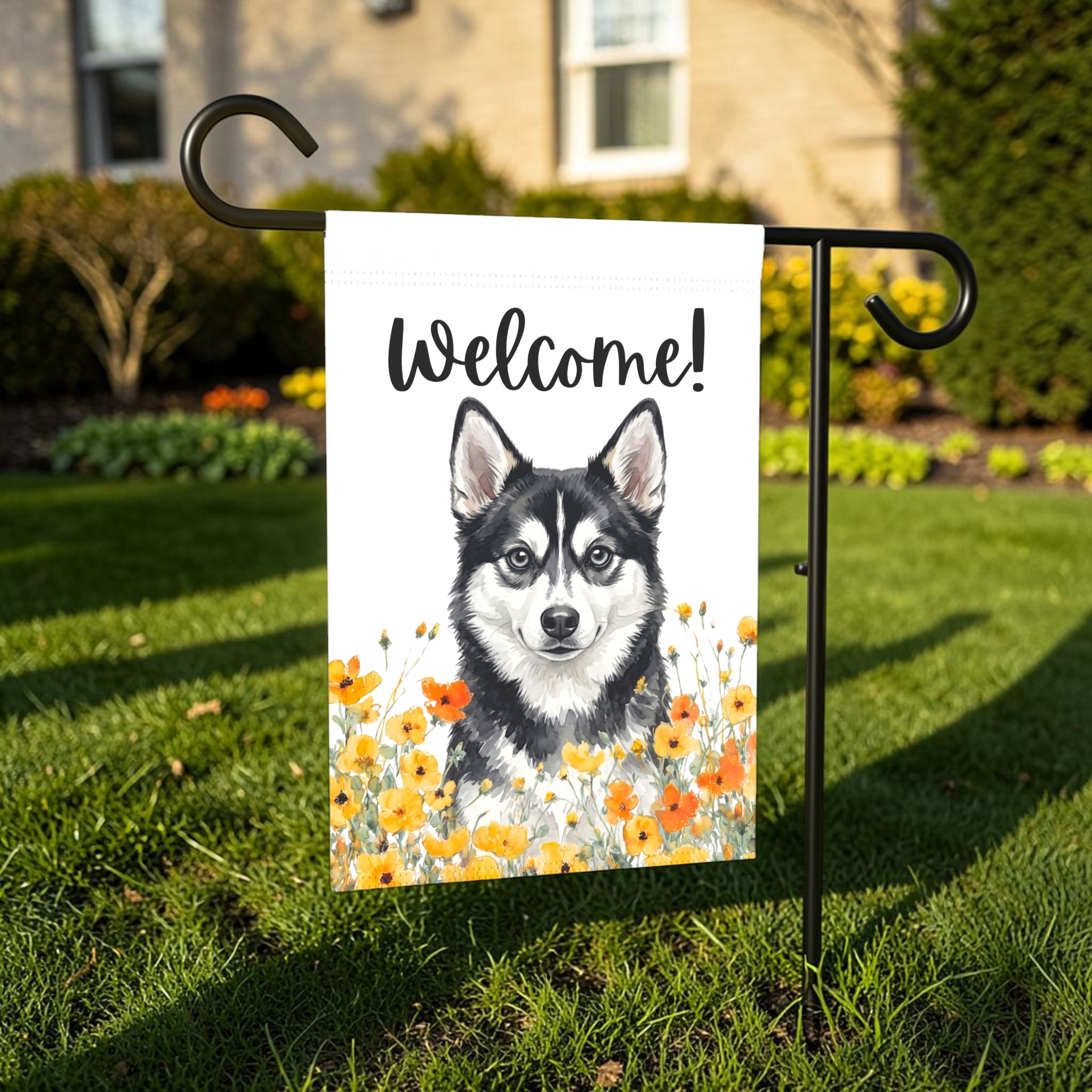 Yellow Poppies Alaskan Klee Kai Welcome Garden Flag
