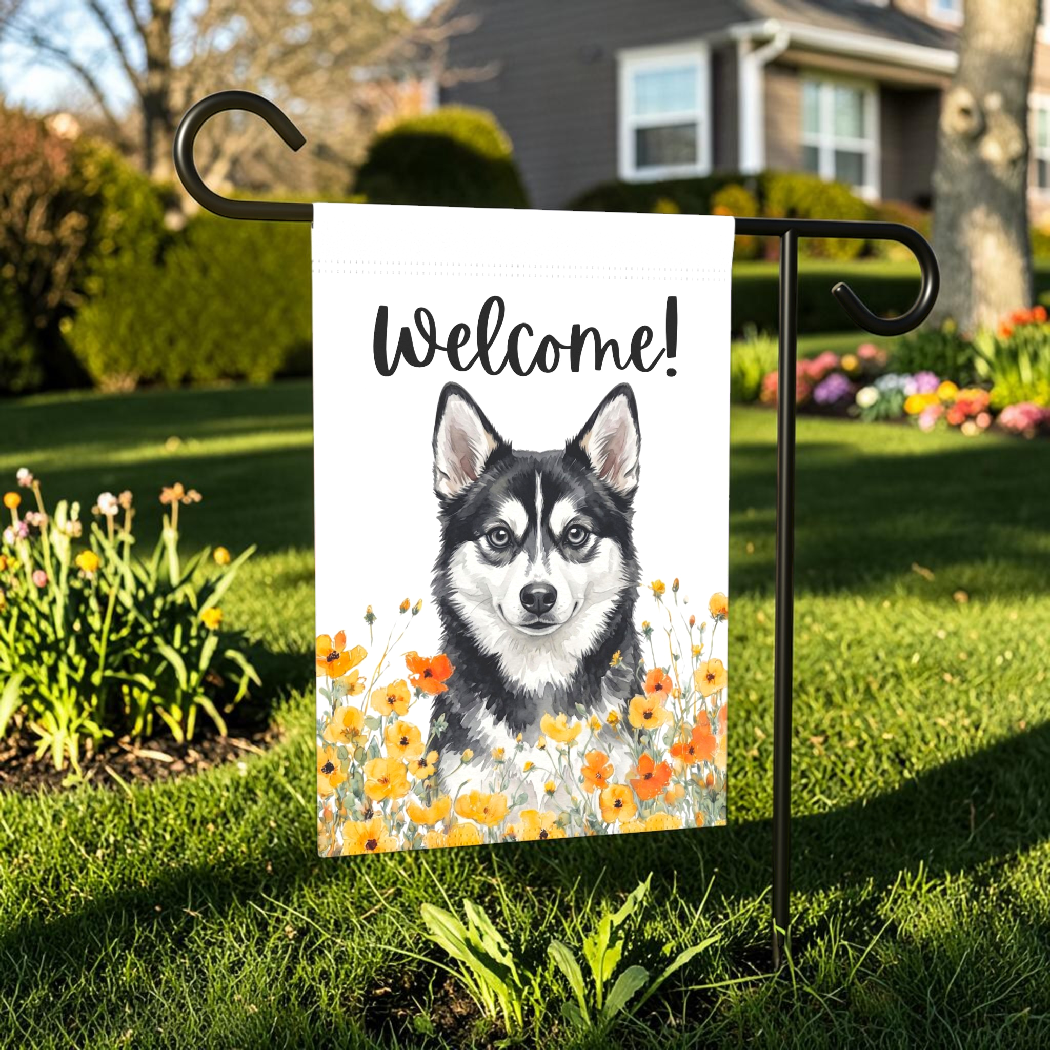 Yellow Poppies Alaskan Klee Kai Welcome Garden Flag