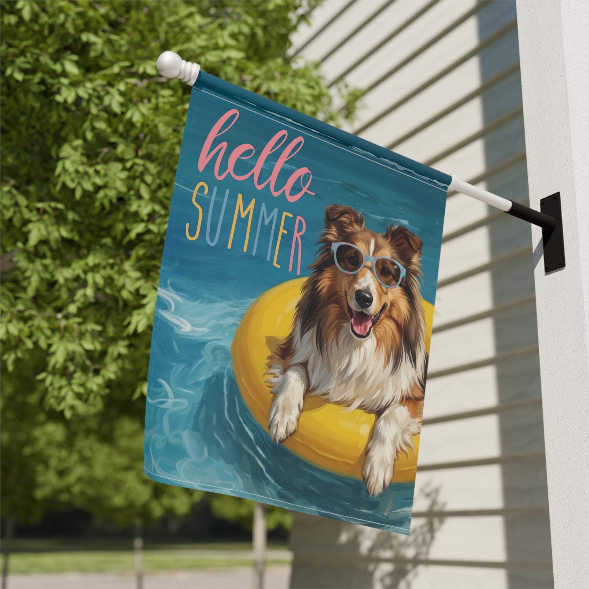 Hello Summer Sheltie Garden Flag