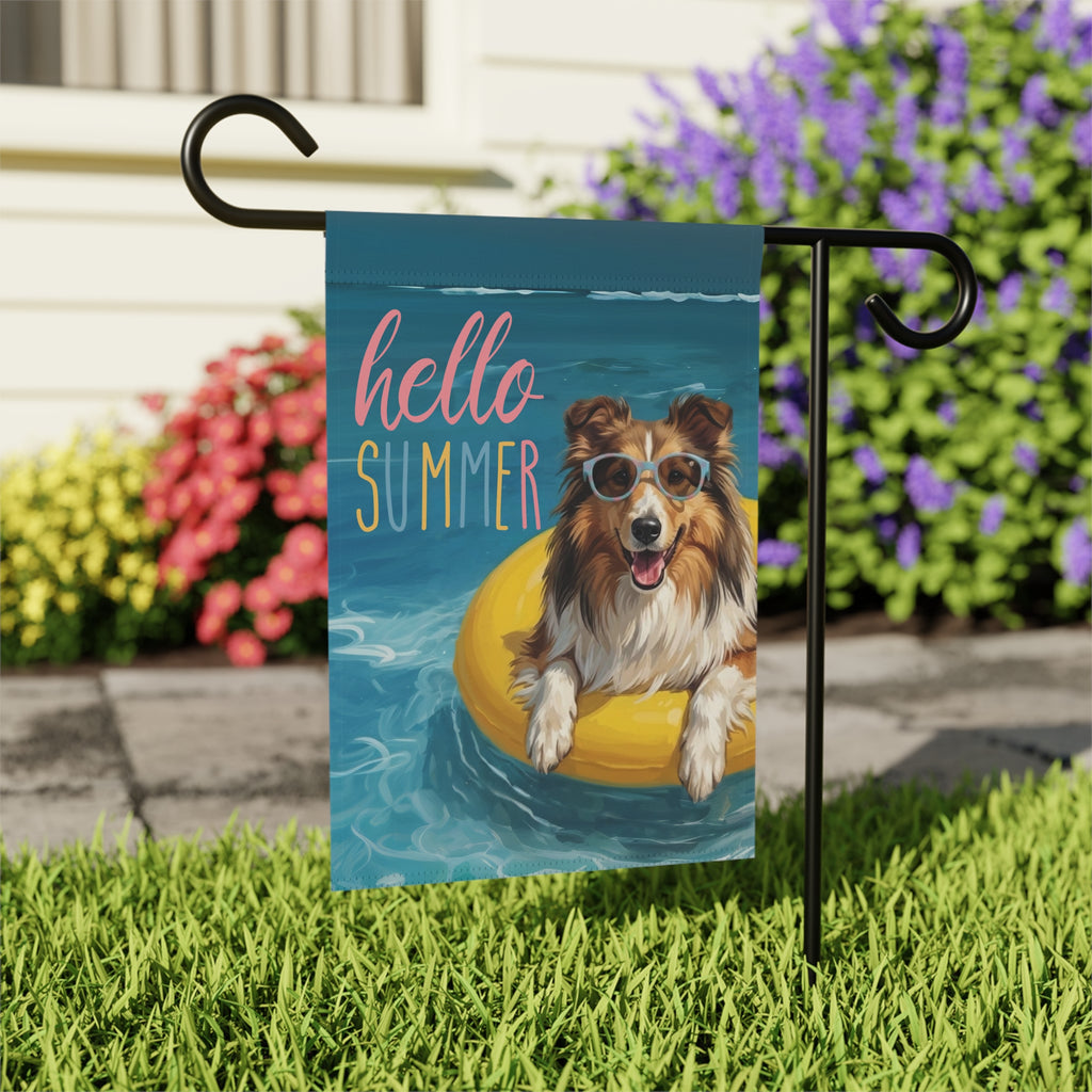Hello Summer Sheltie Garden Flag
