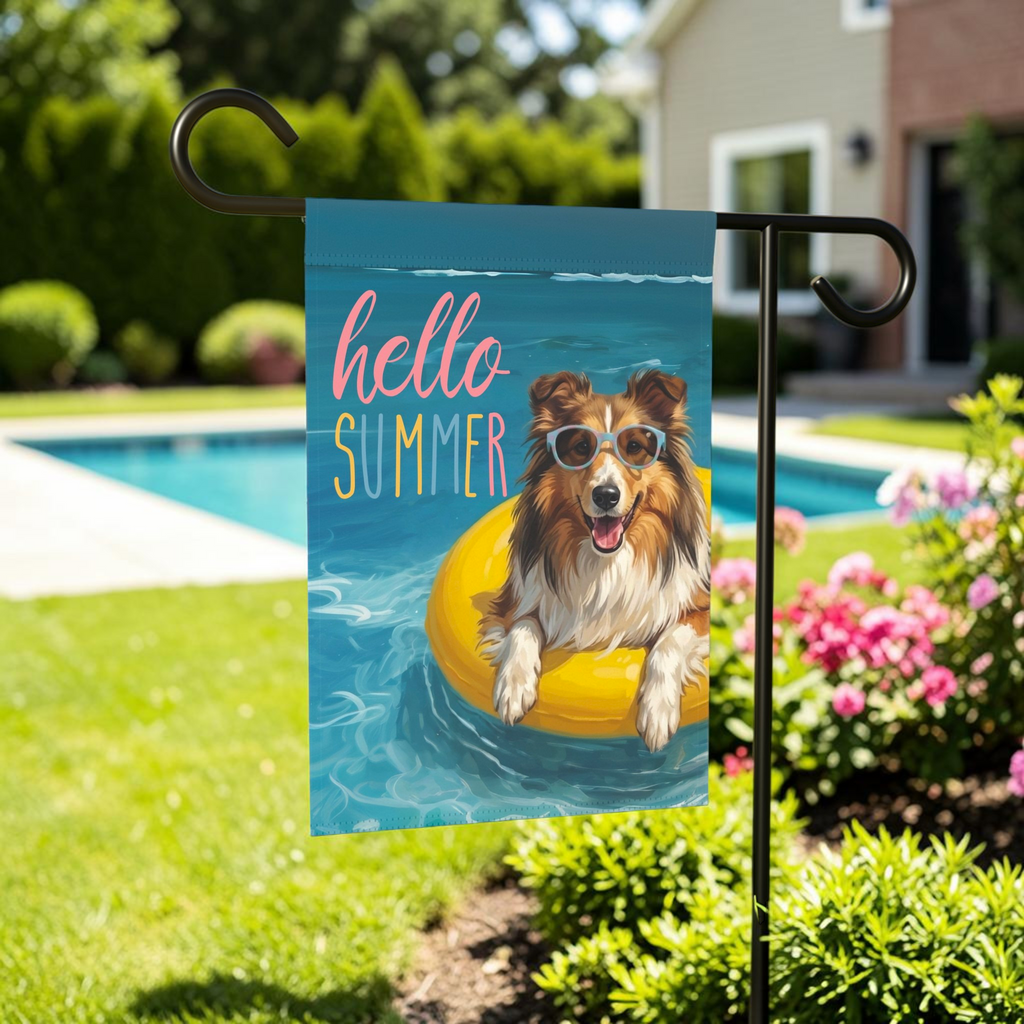 Hello Summer Sheltie Garden Flag