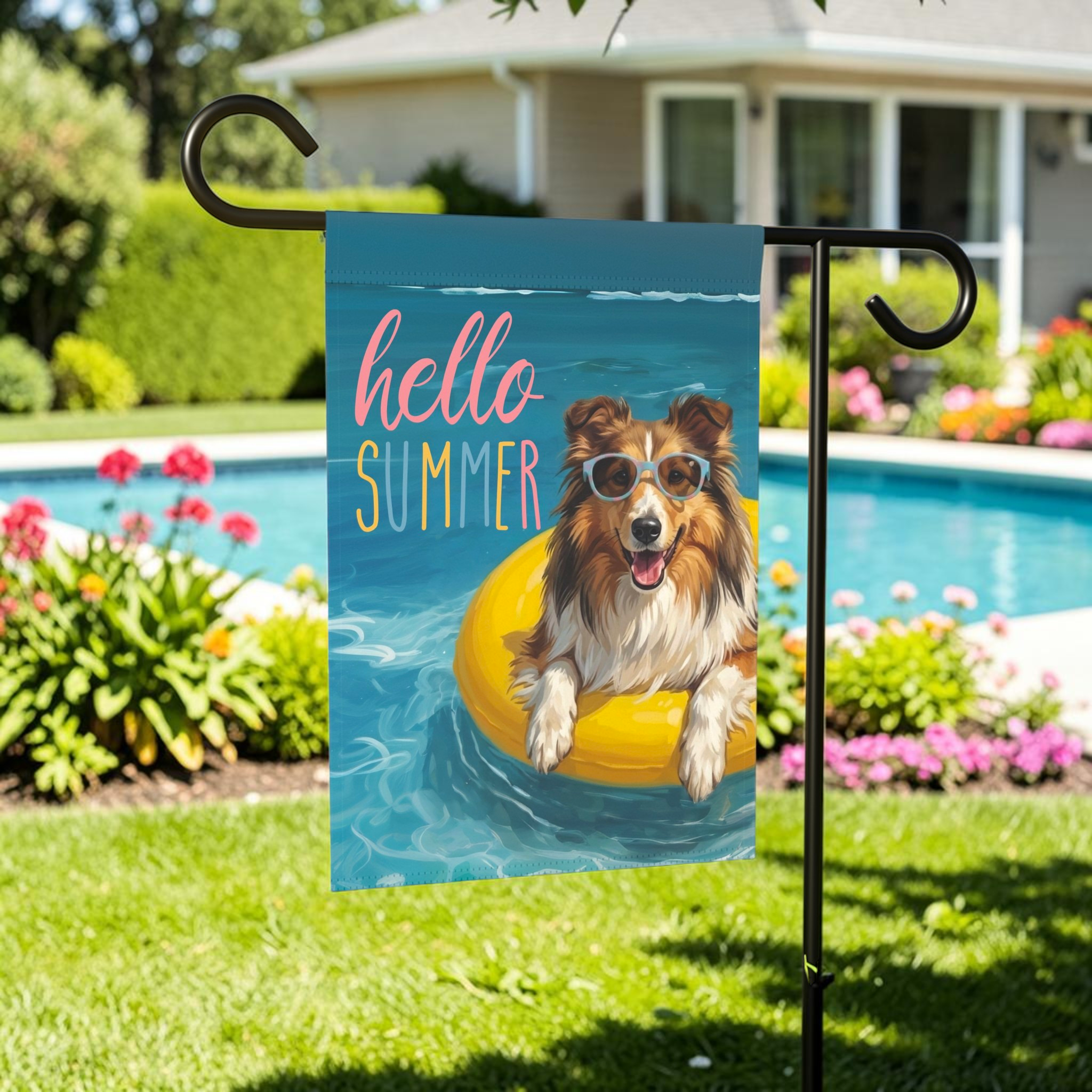Hello Summer Sheltie Garden Flag