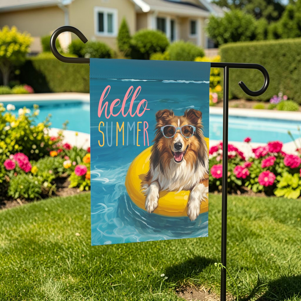 Hello Summer Sheltie Garden Flag