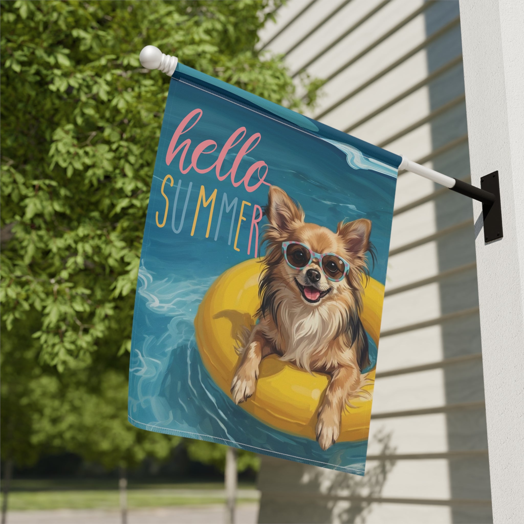 Hello Summer Long Hair Chihuahua Garden Flag