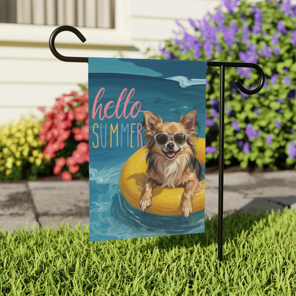 Hello Summer Long Hair Chihuahua Garden Flag
