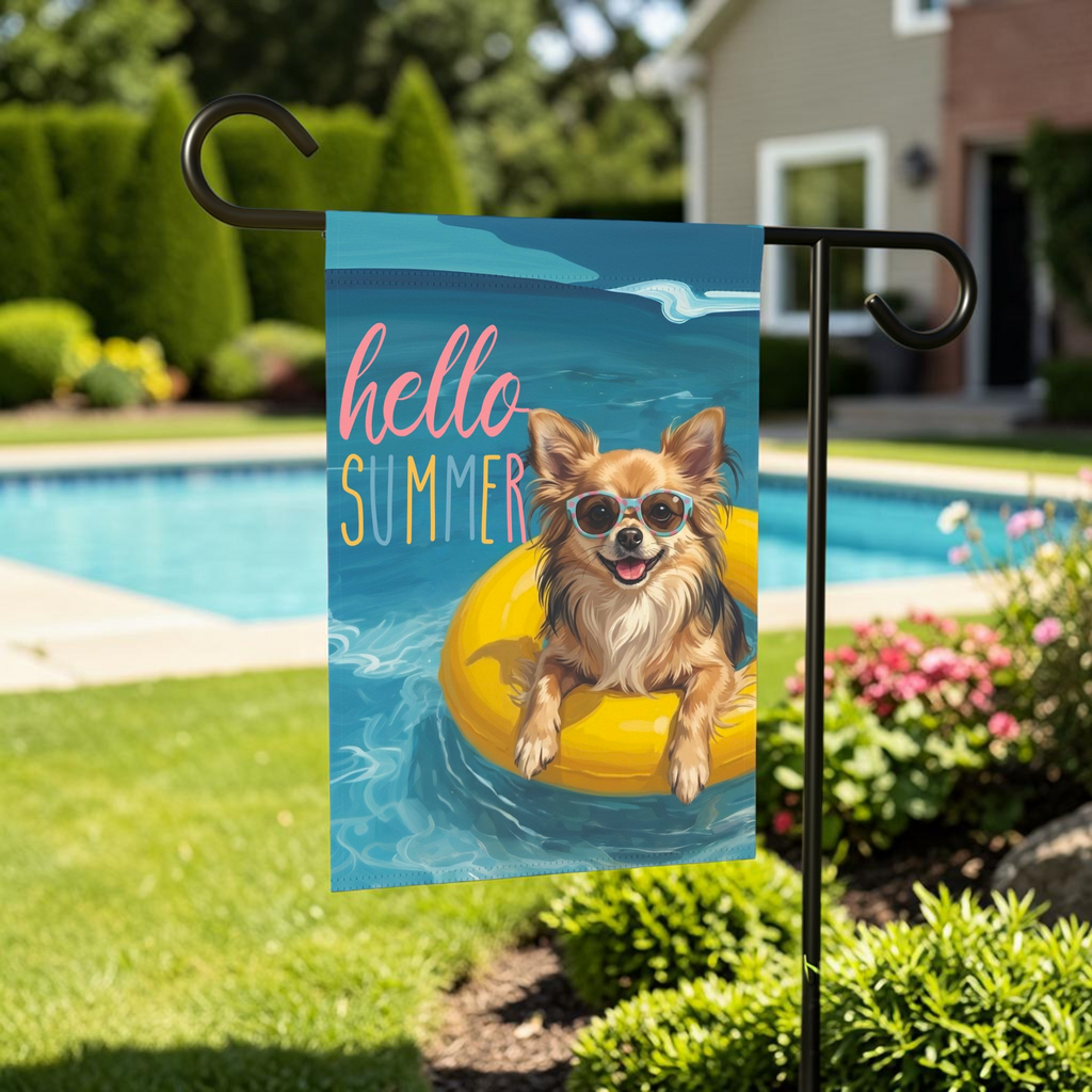 Hello Summer Long Hair Chihuahua Garden Flag