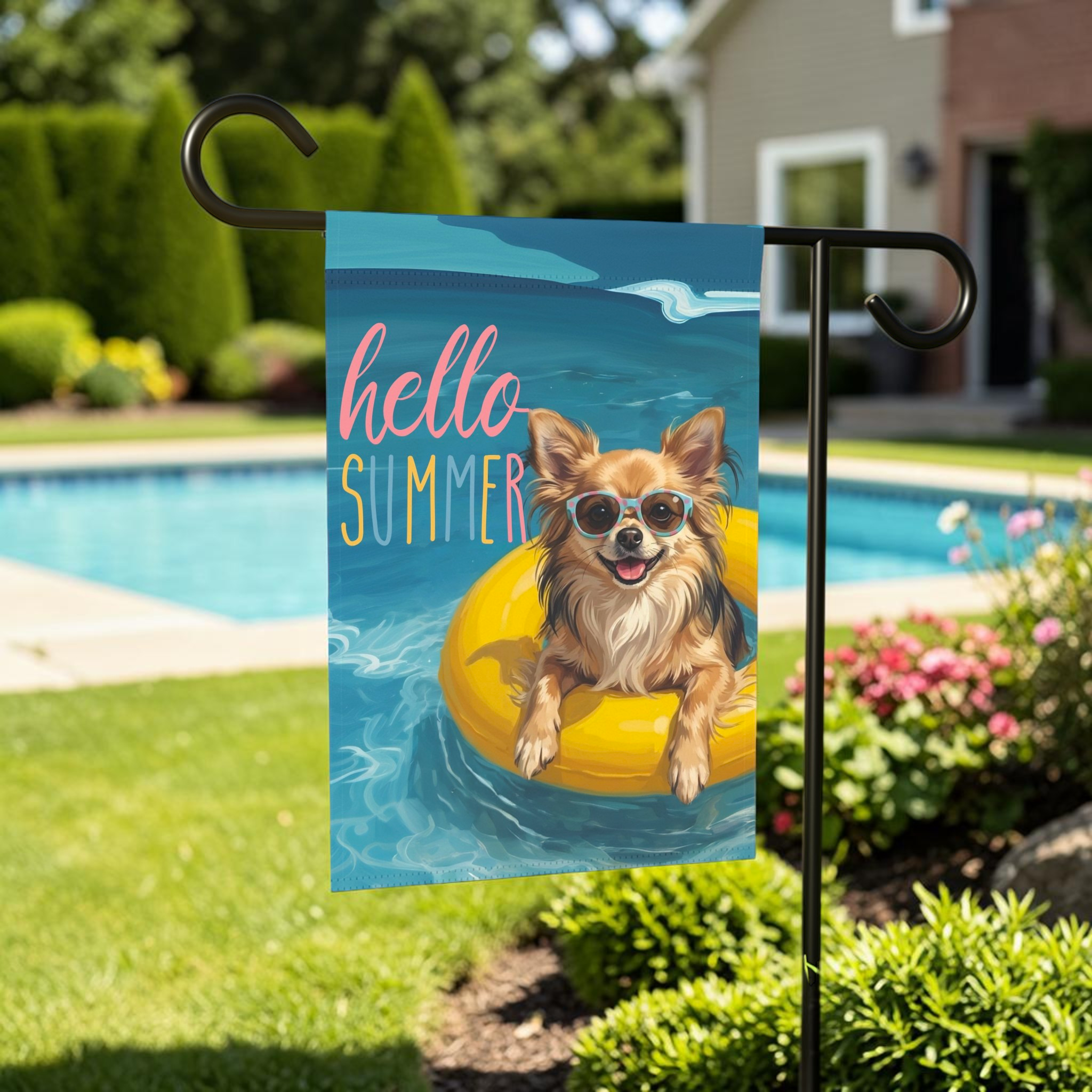 Hello Summer Long Hair Chihuahua Garden Flag