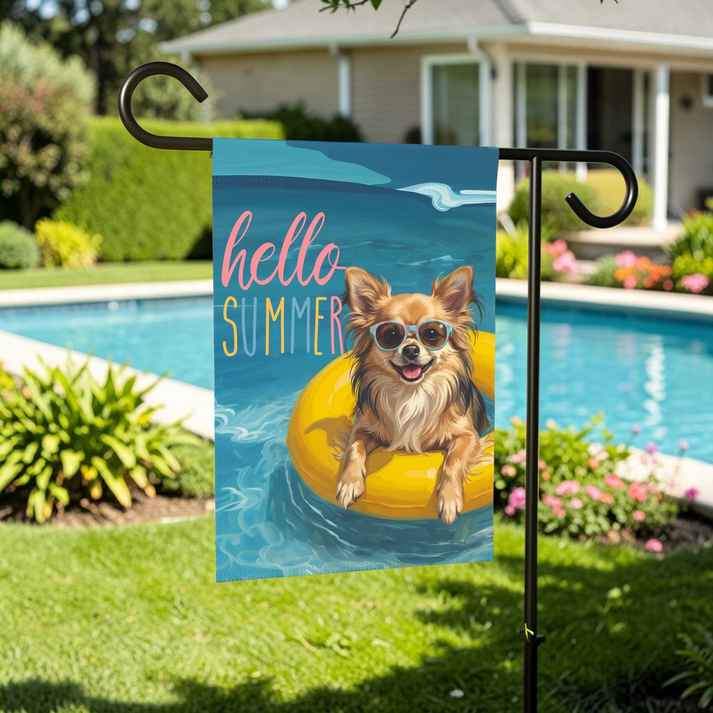 Hello Summer Long Hair Chihuahua Garden Flag