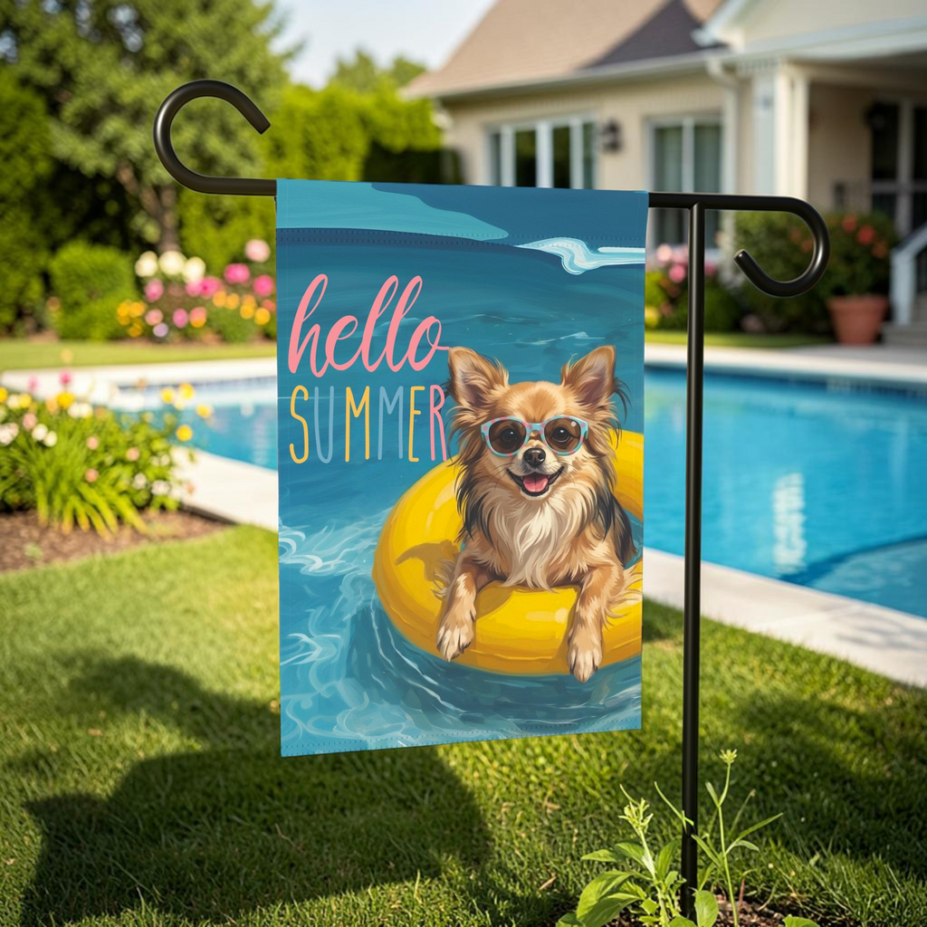 Hello Summer Long Hair Chihuahua Garden Flag