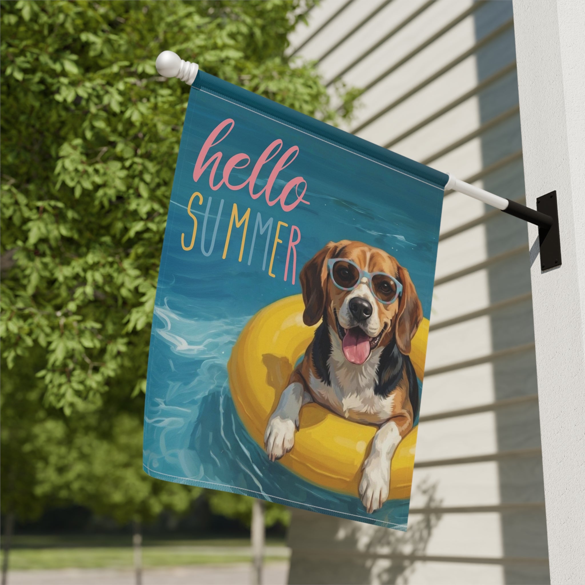 Hello Summer Beagle Garden Flag
