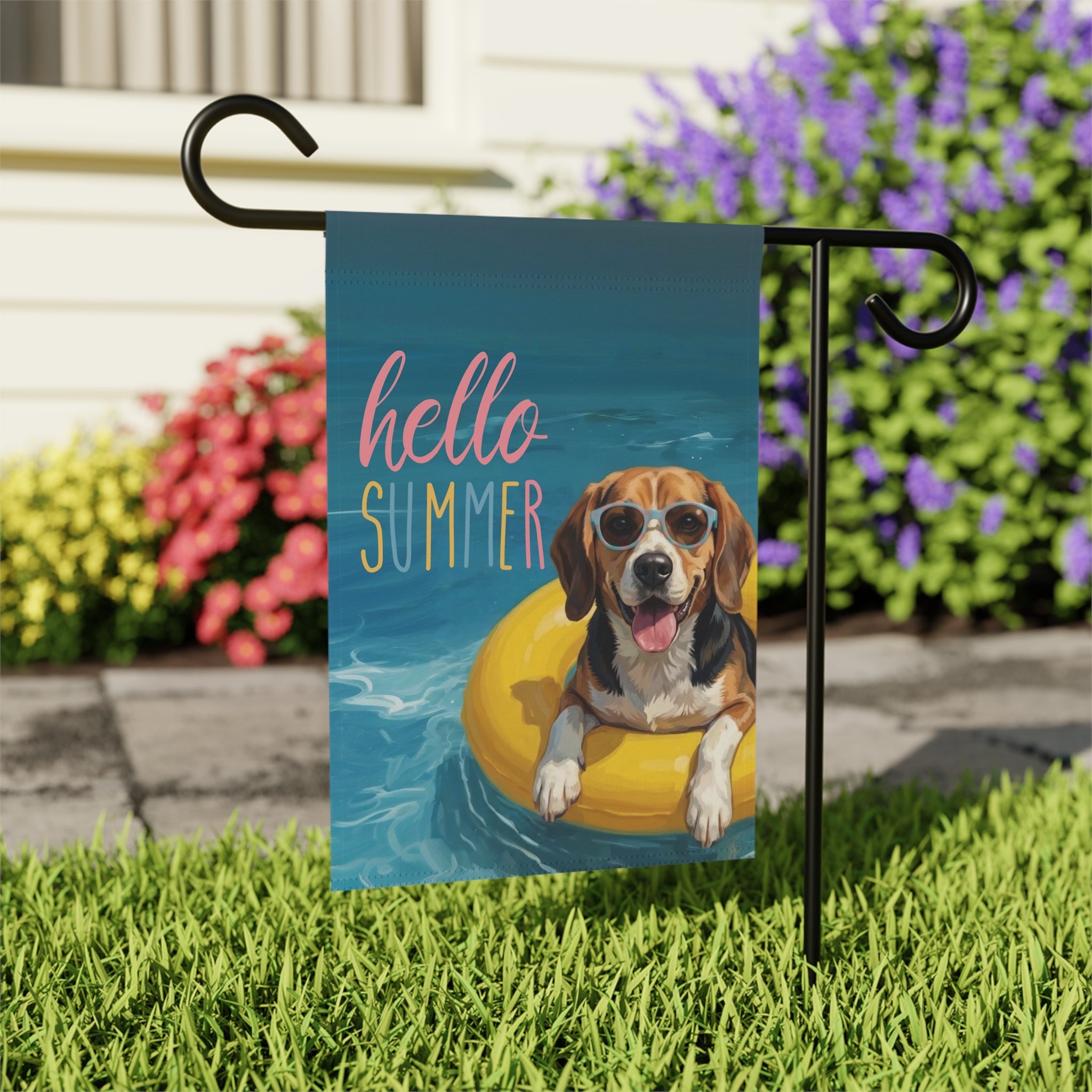 Hello Summer Beagle Garden Flag