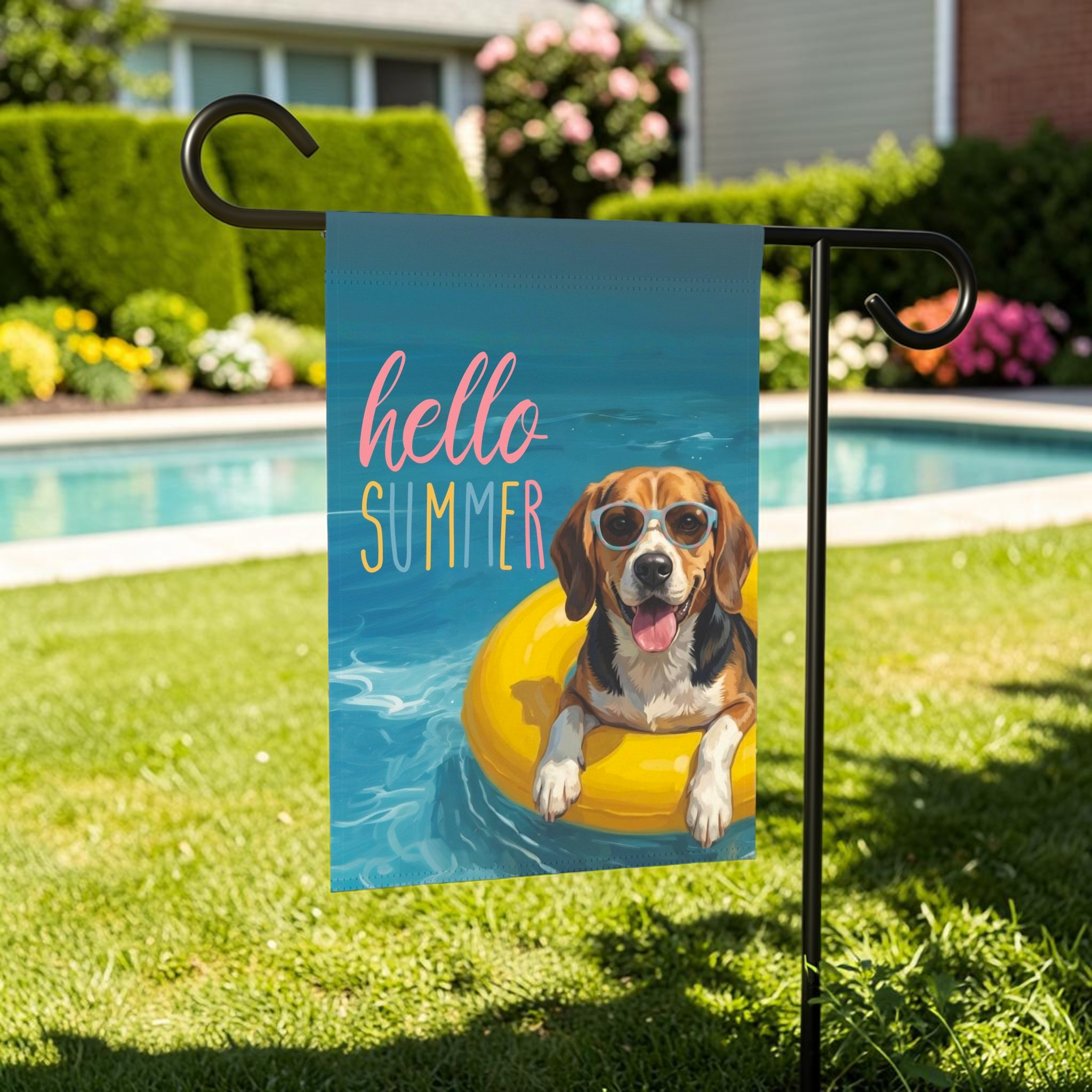 Hello Summer Beagle Garden Flag