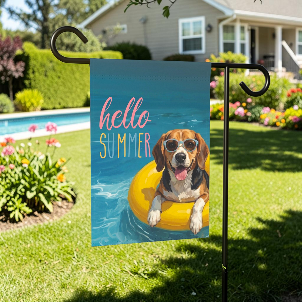 Hello Summer Beagle Garden Flag