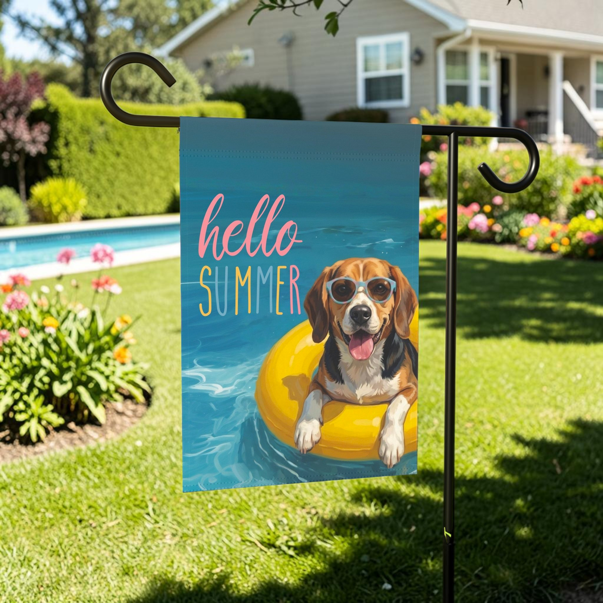 Hello Summer Beagle Garden Flag