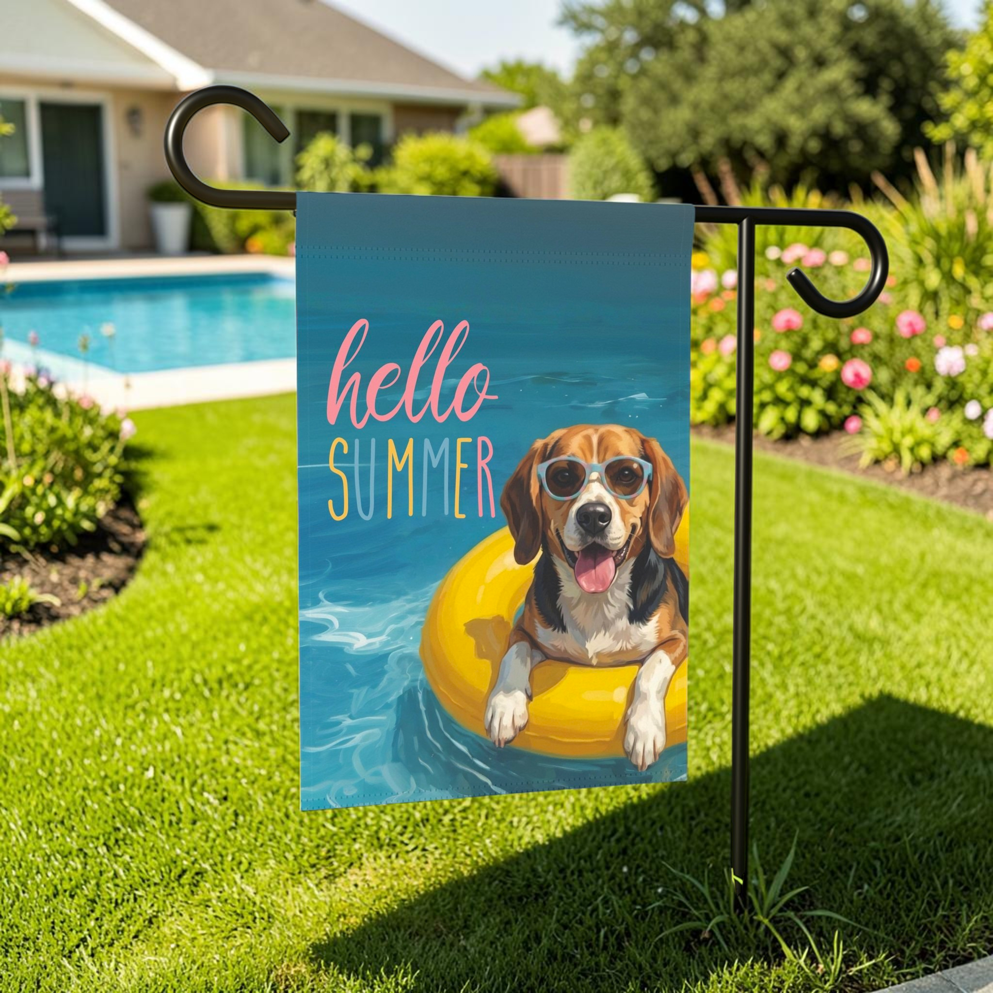 Hello Summer Beagle Garden Flag