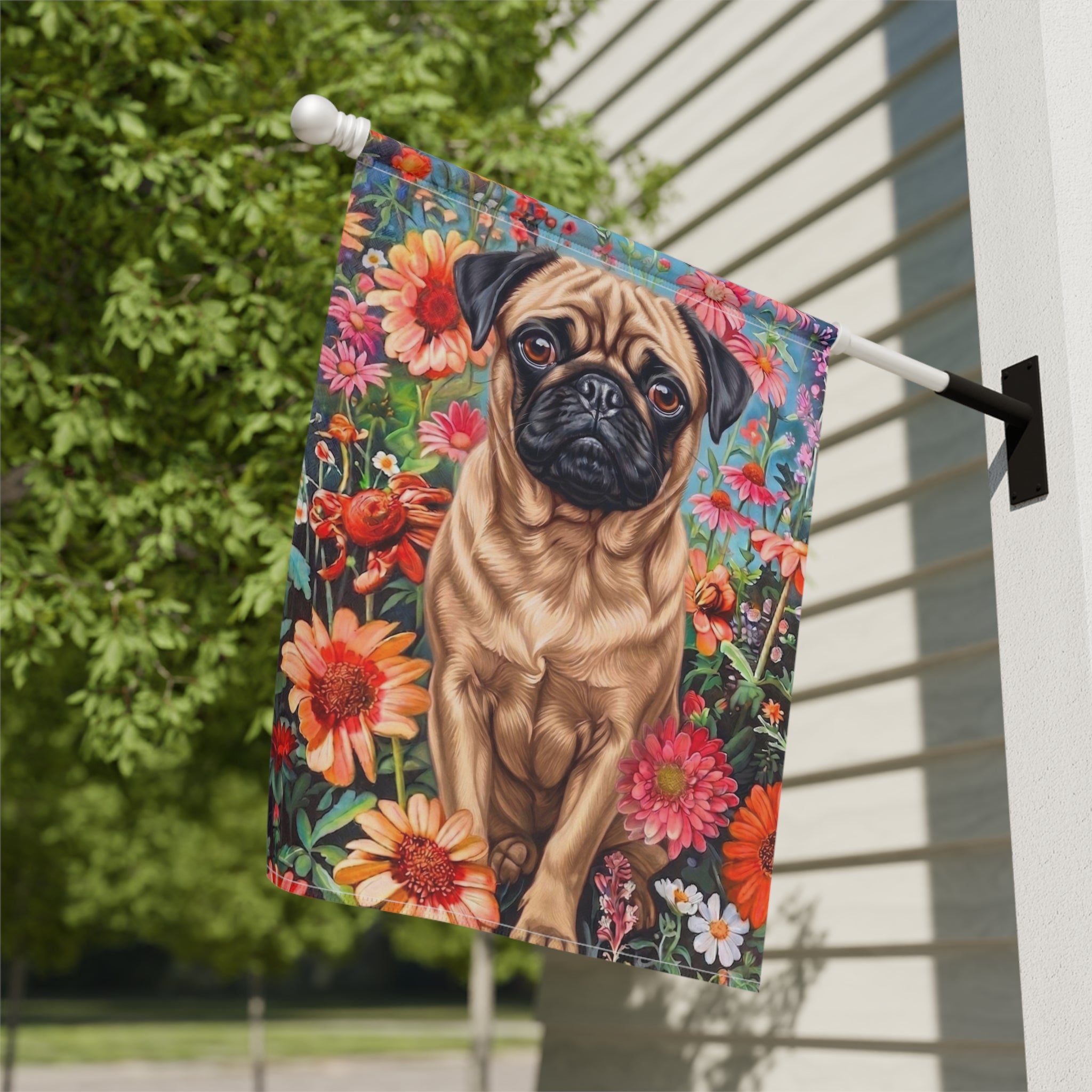 Flower Garden Pug Garden Flag