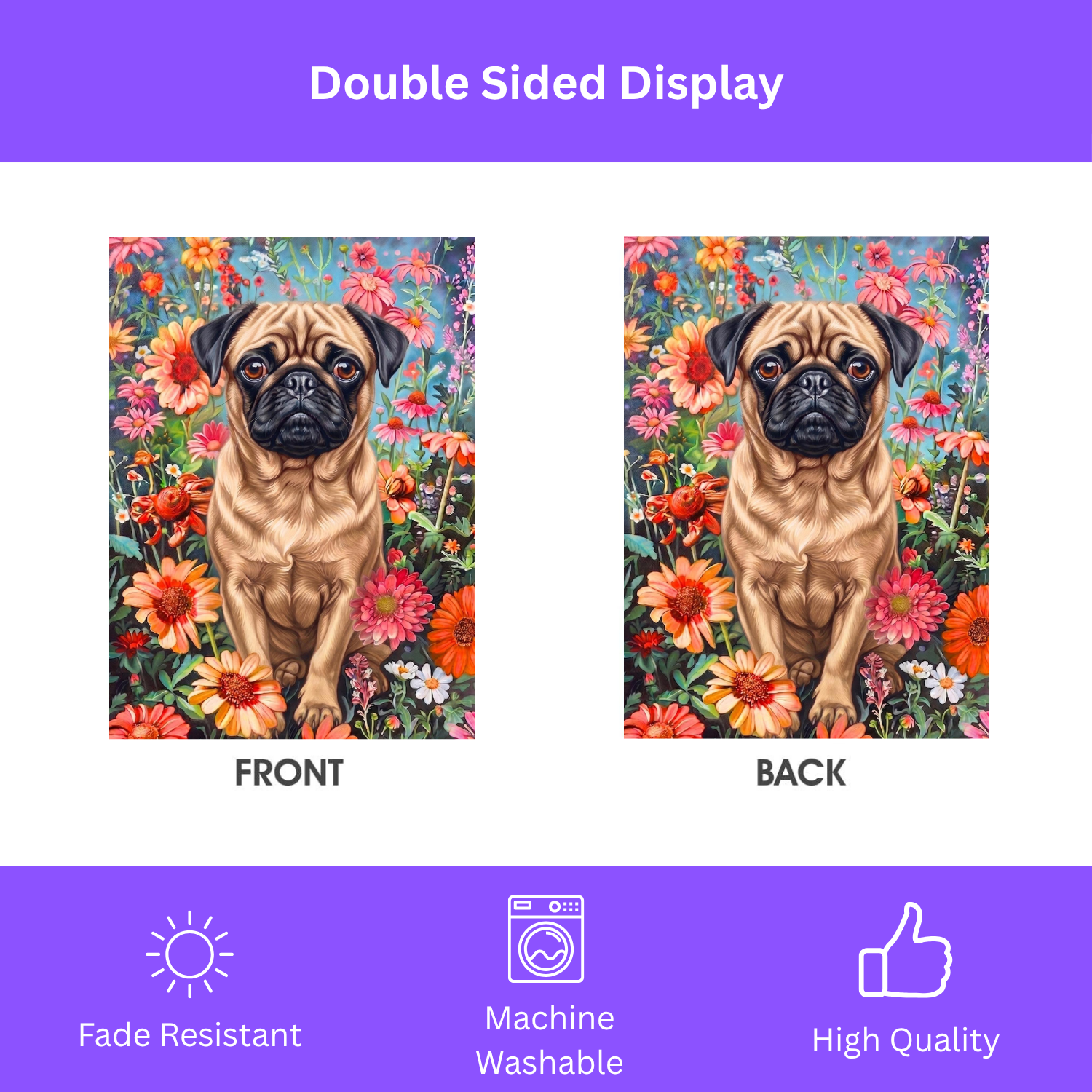 Flower Garden Pug Garden Flag