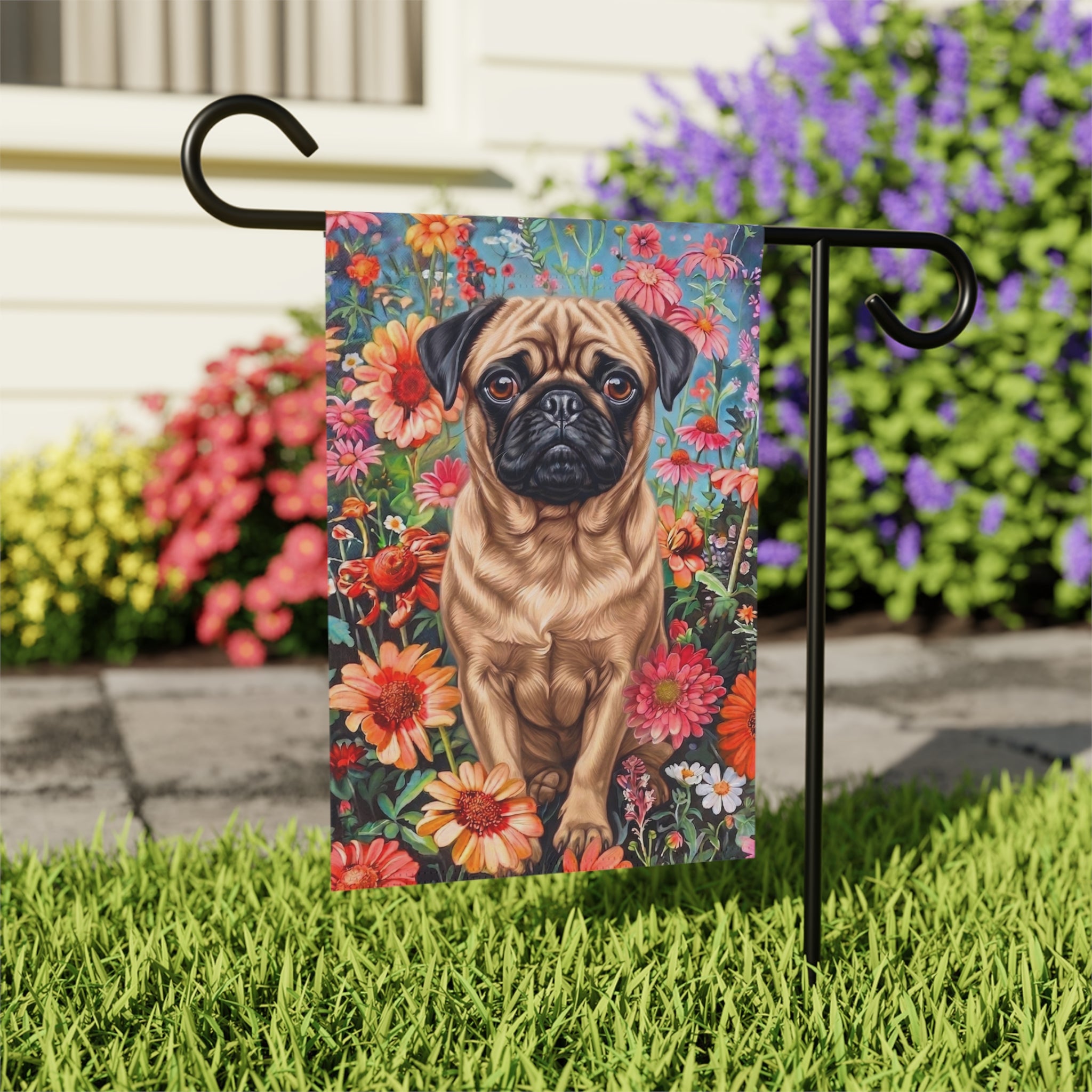 Flower Garden Pug Garden Flag