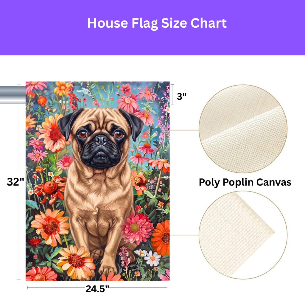 Flower Garden Pug Garden Flag