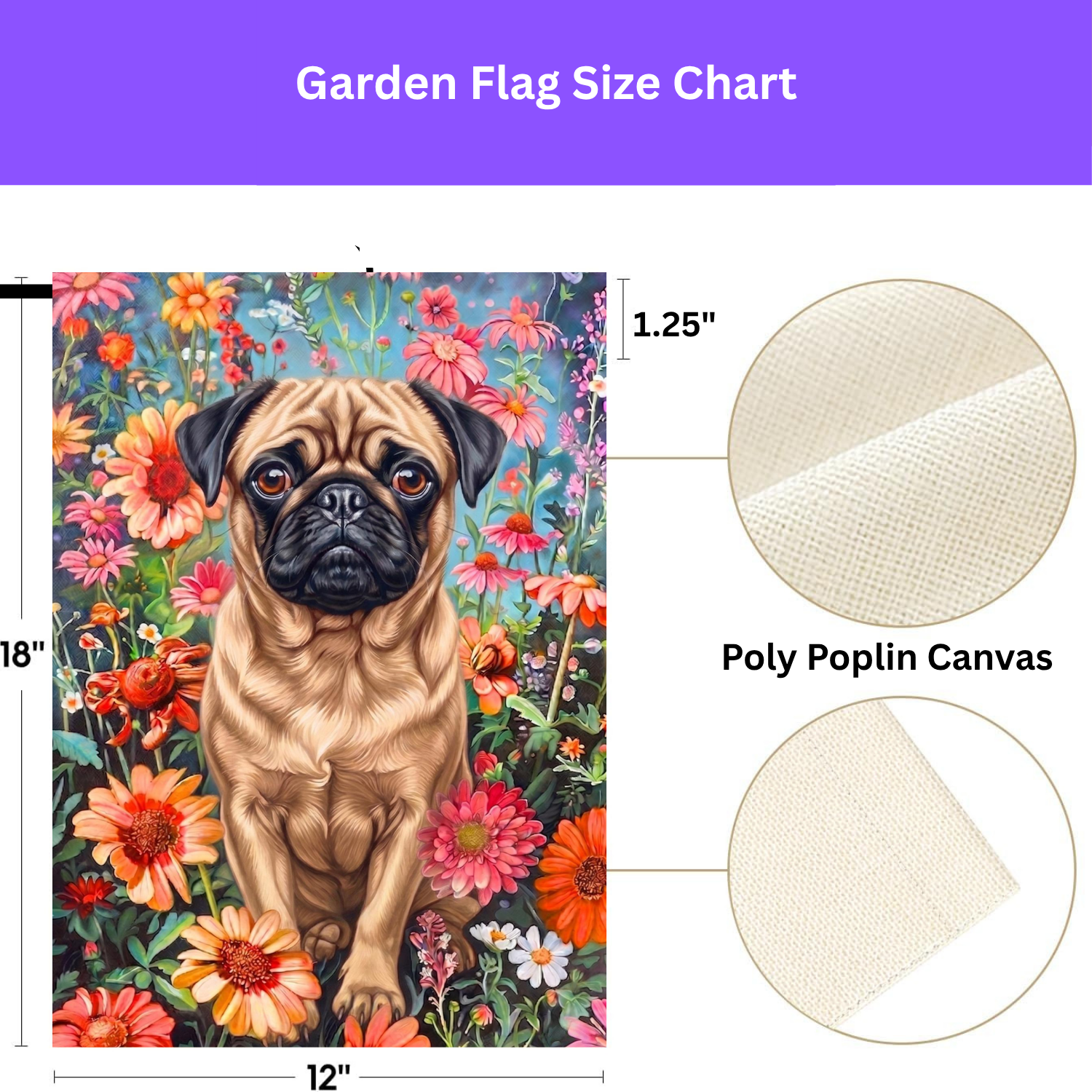 Flower Garden Pug Garden Flag