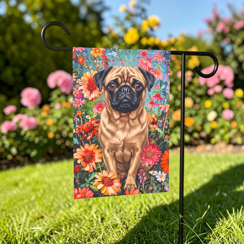 Flower Garden Pug Garden Flag