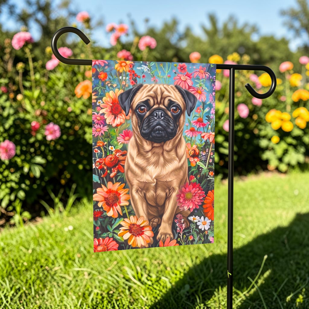 Flower Garden Pug Garden Flag