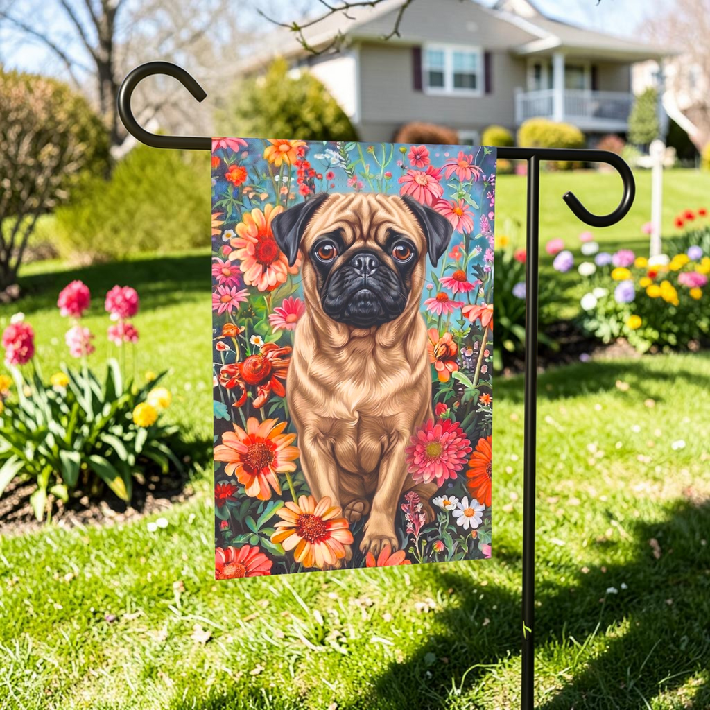 Flower Garden Pug Garden Flag