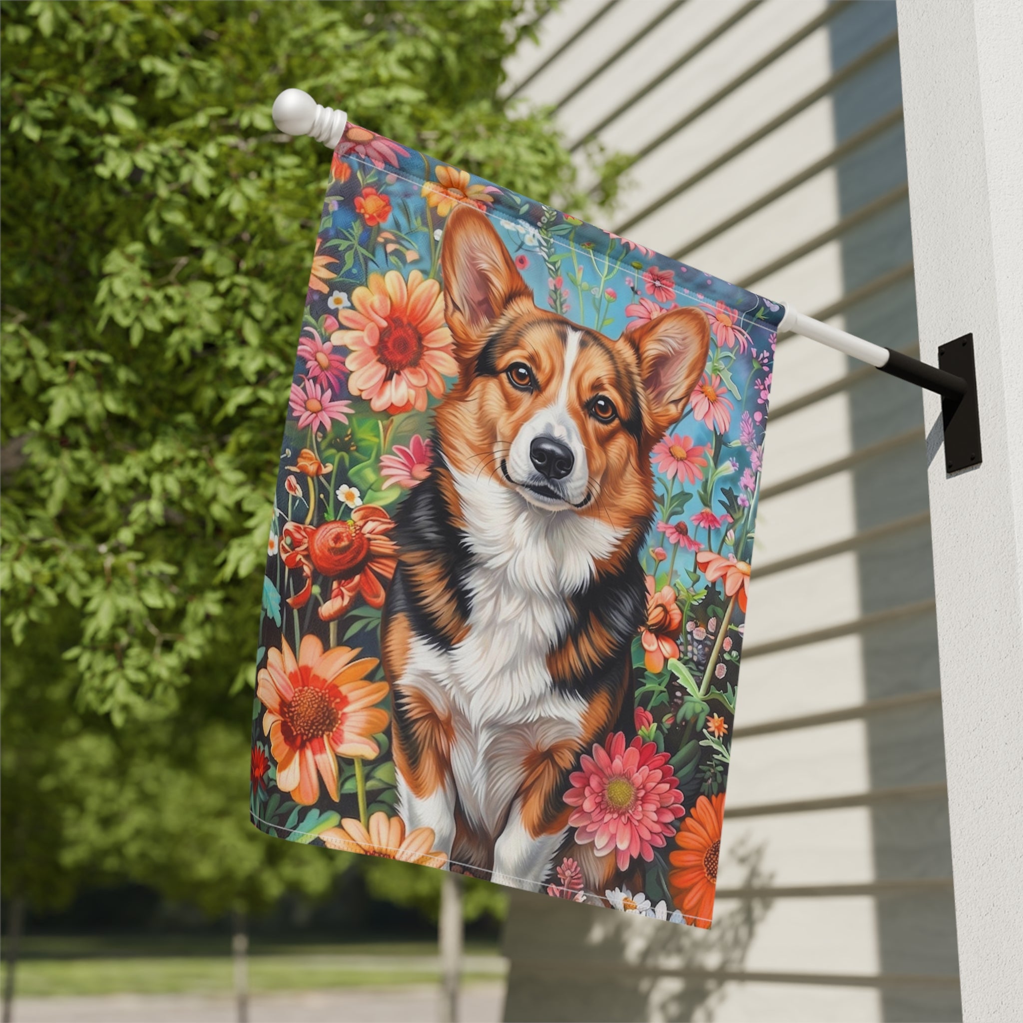 Flower Garden Corgi Garden Flag