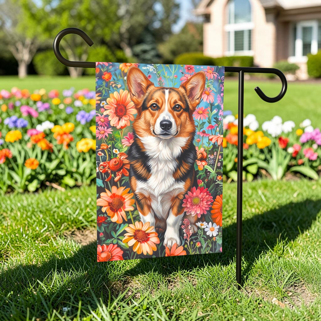 Flower Garden Corgi Garden Flag