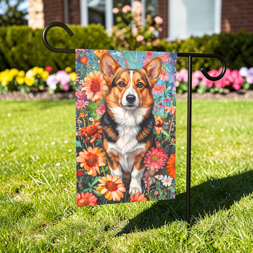 Flower Garden Corgi Garden Flag
