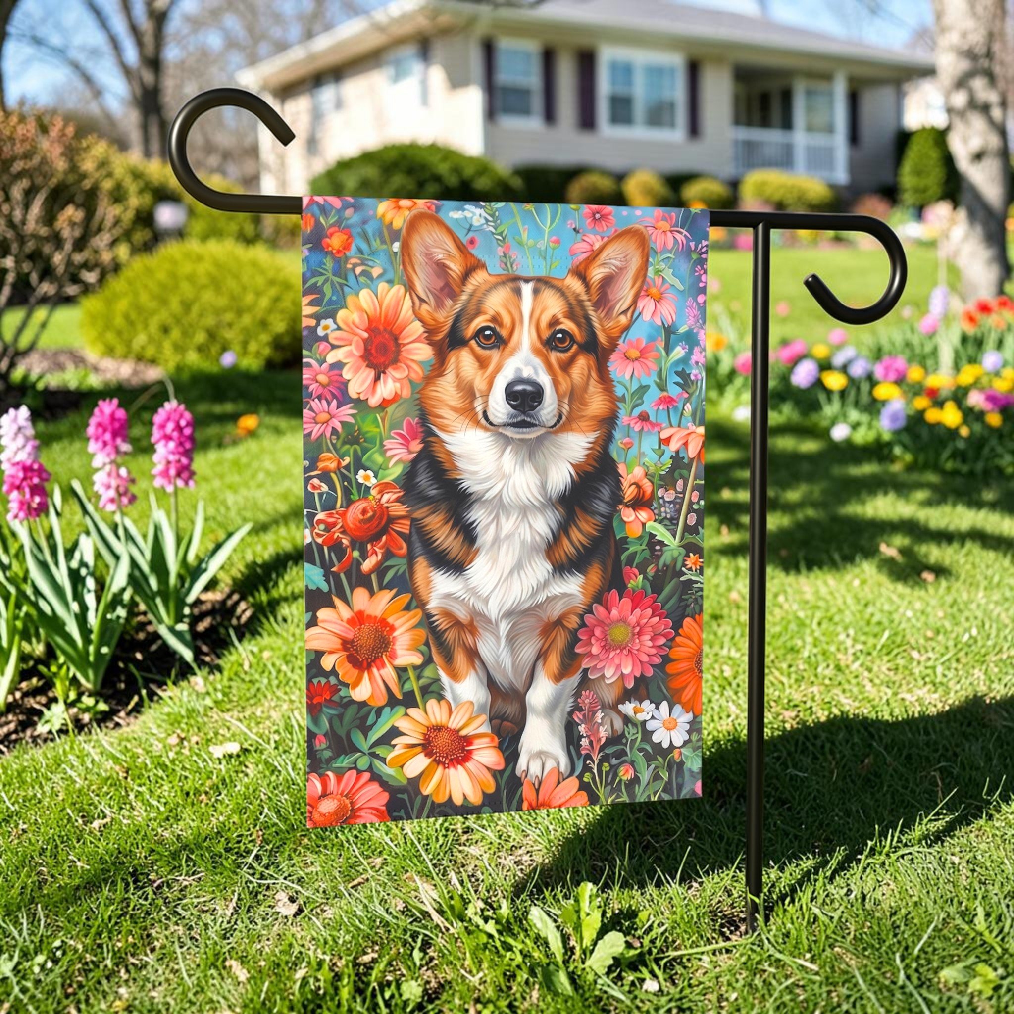 Flower Garden Corgi Garden Flag