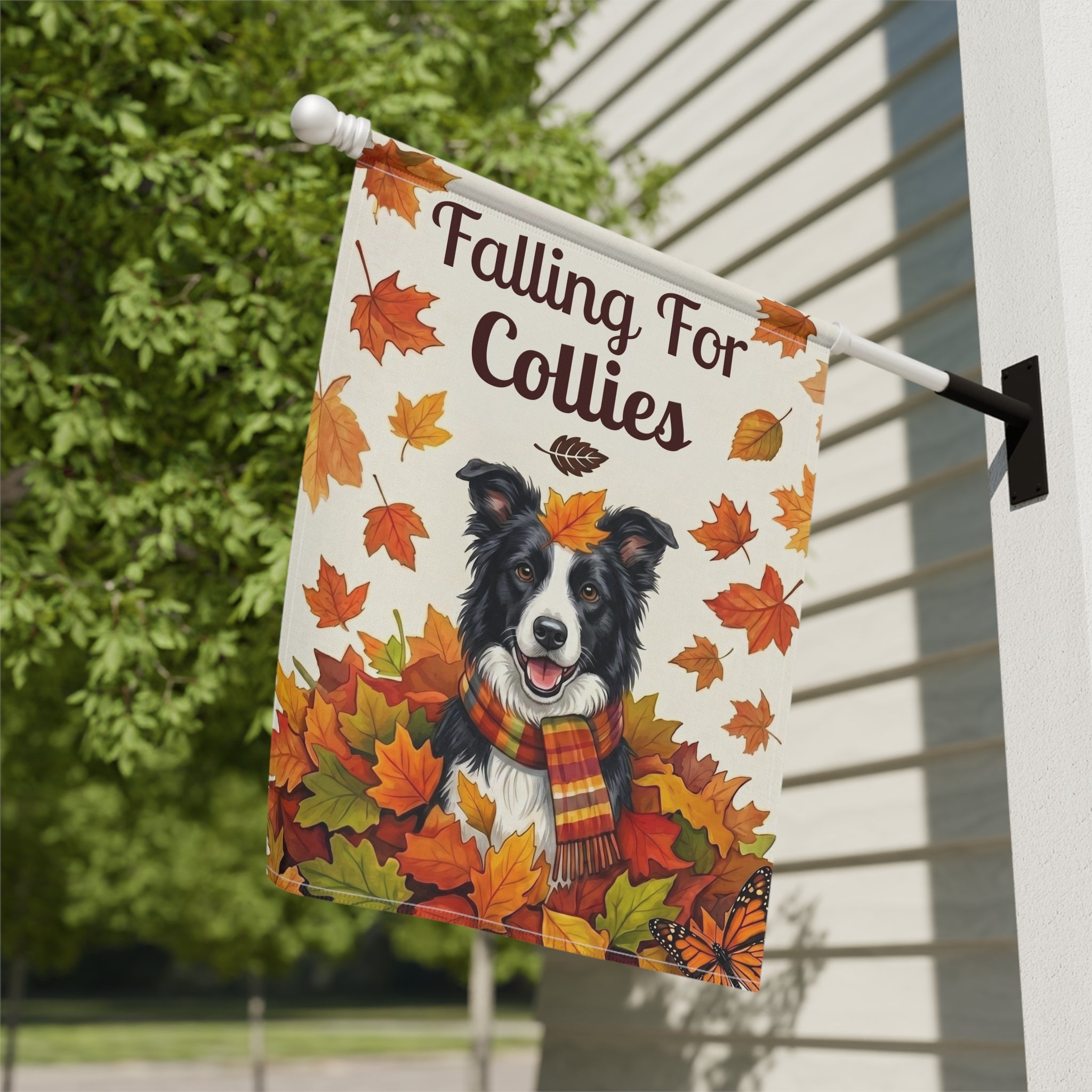 Falling for Border Collies Garden Flag