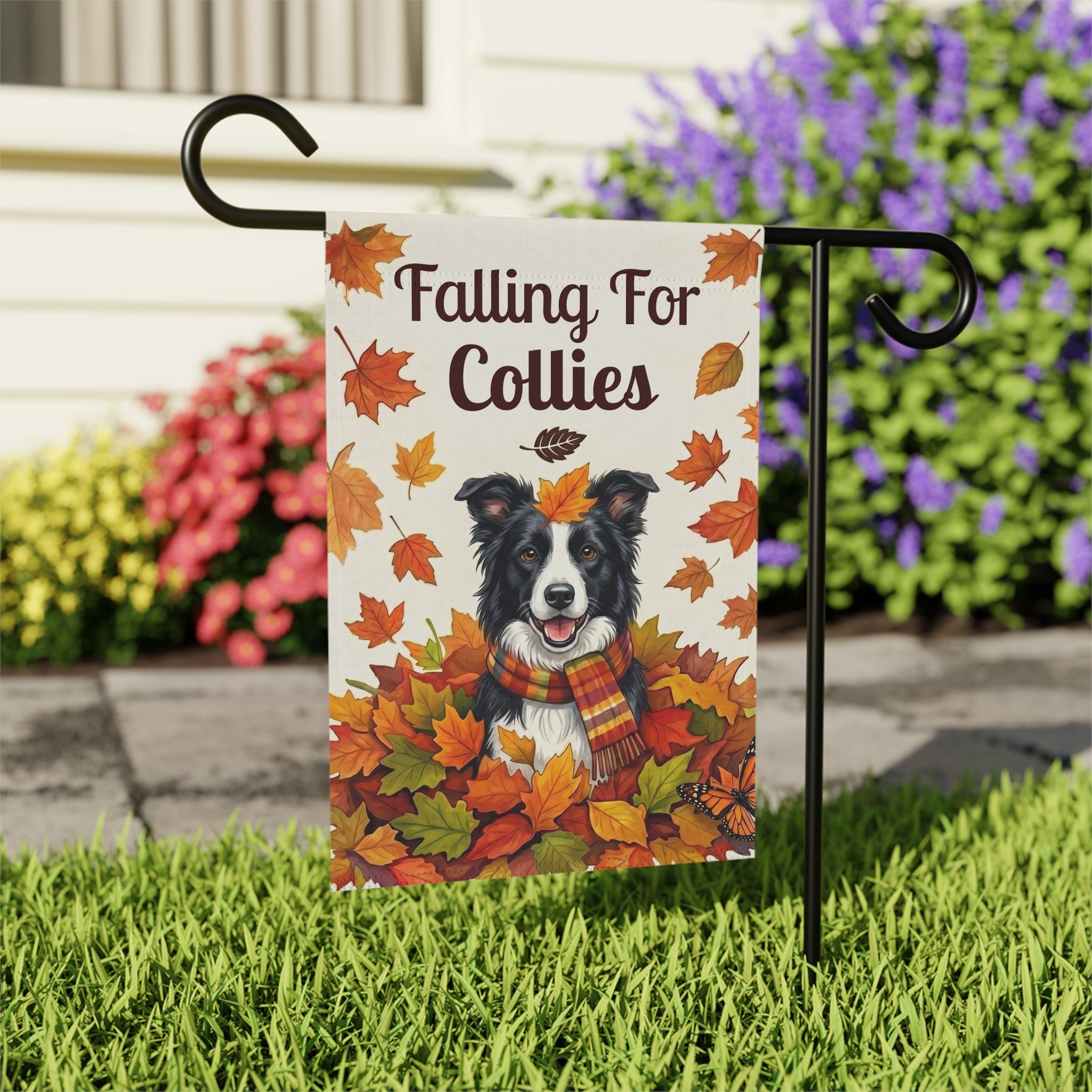 Falling for Border Collies Garden Flag