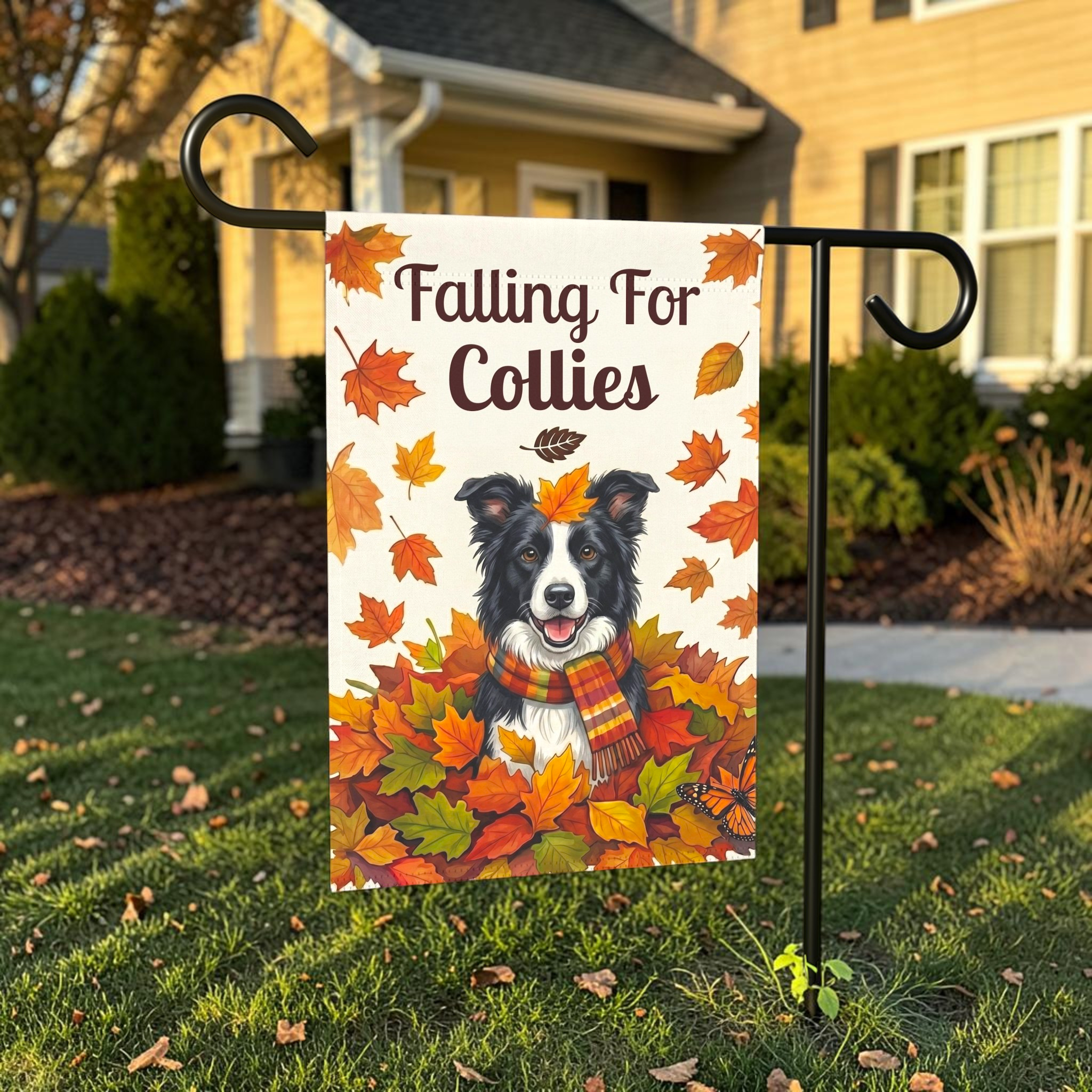Falling for Border Collies Garden Flag