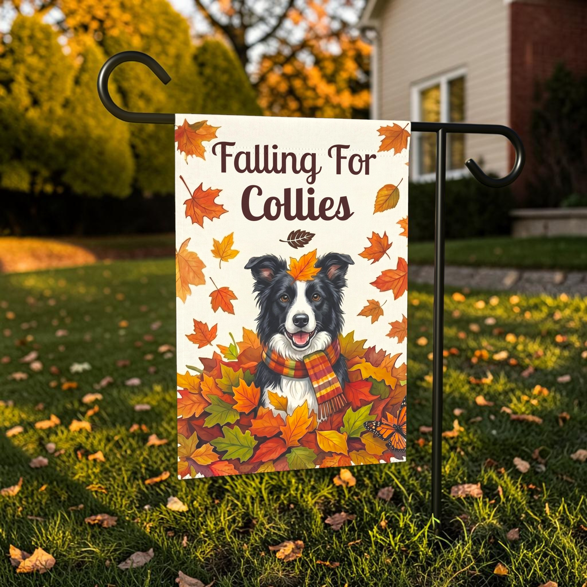 Falling for Border Collies Garden Flag