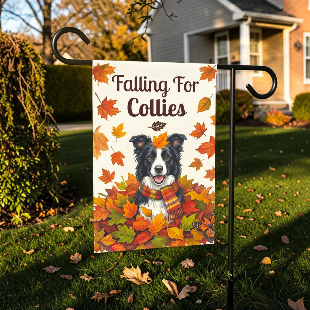 Falling for Border Collies Garden Flag