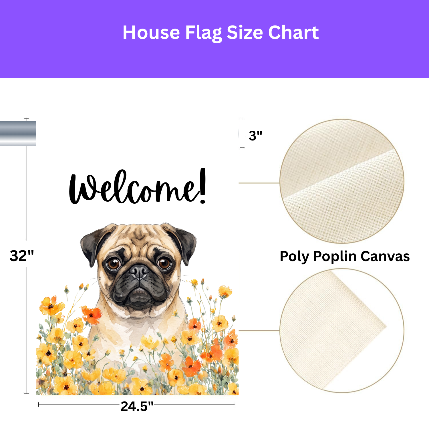 Yellow Poppies Pug Welcome Garden Flag