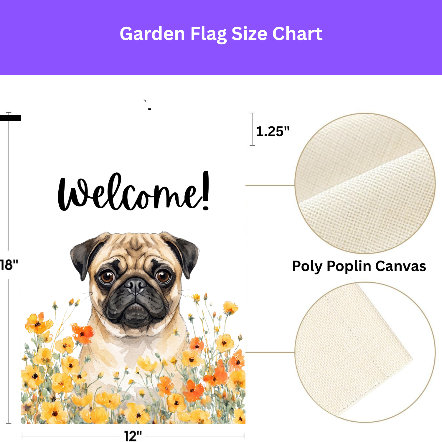 Yellow Poppies Pug Welcome Garden Flag