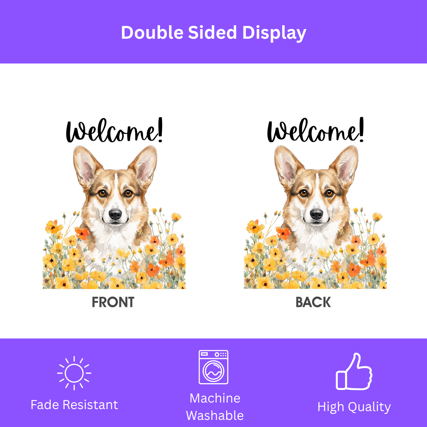 Yellow Poppies Corgi Welcome Garden Flag