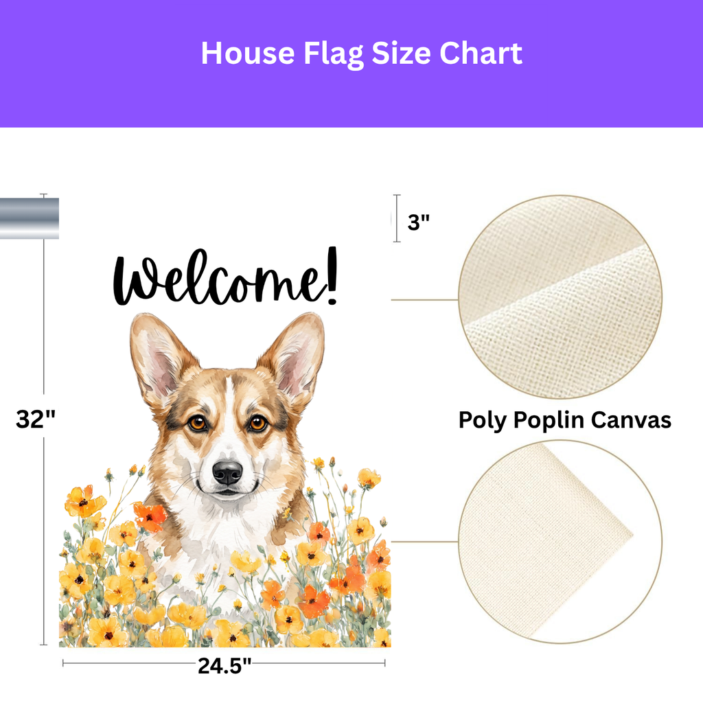 Yellow Poppies Corgi Welcome Garden Flag