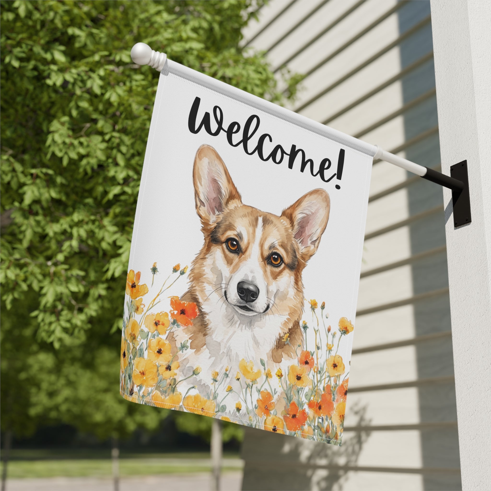 Yellow Poppies Corgi Welcome Garden Flag