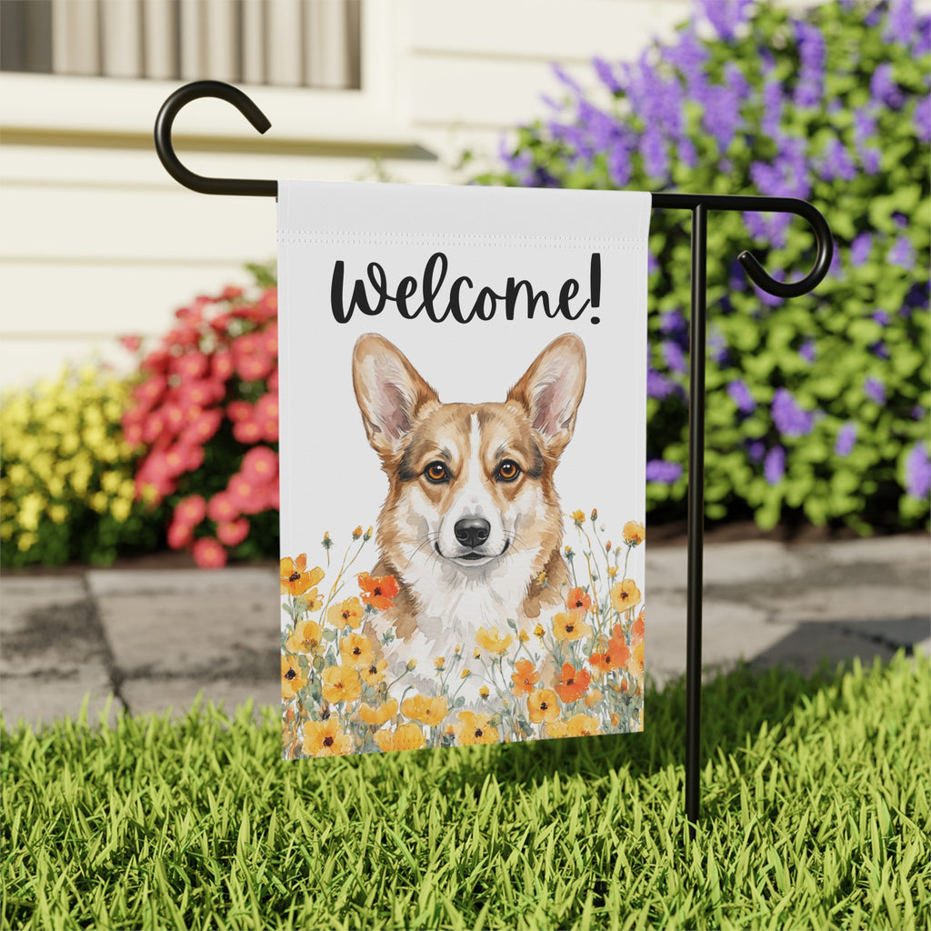 Yellow Poppies Corgi Welcome Garden Flag